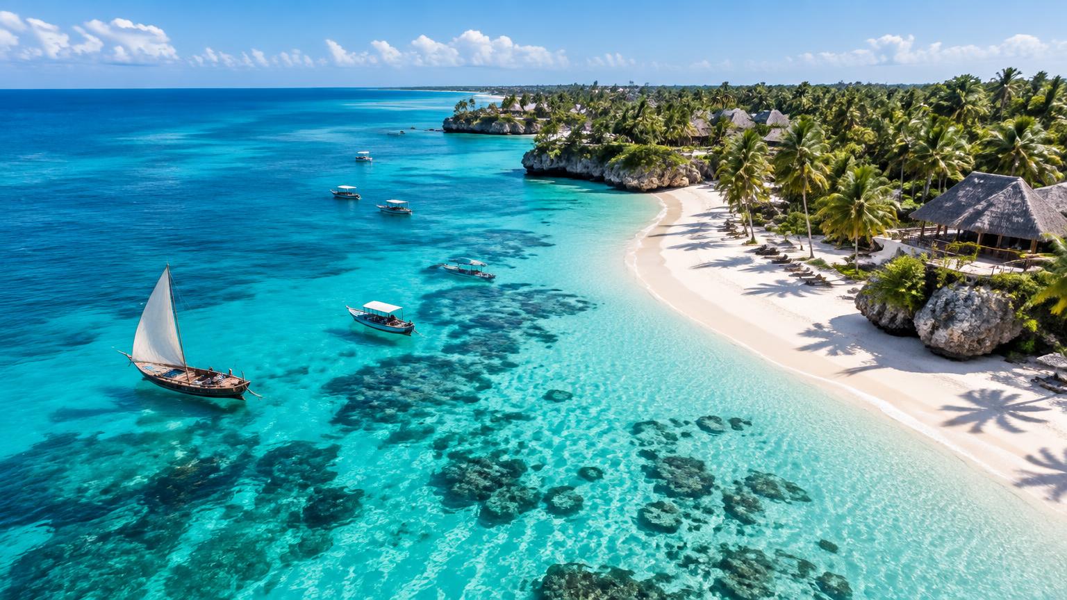 Aerial view of Zanzibar's turquoise coastline